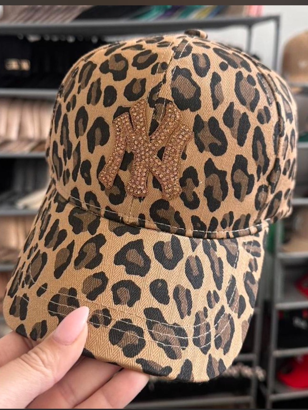 Rhinestone NY Yankees Leopard Print Baseball Cap - Picture 2 of 5